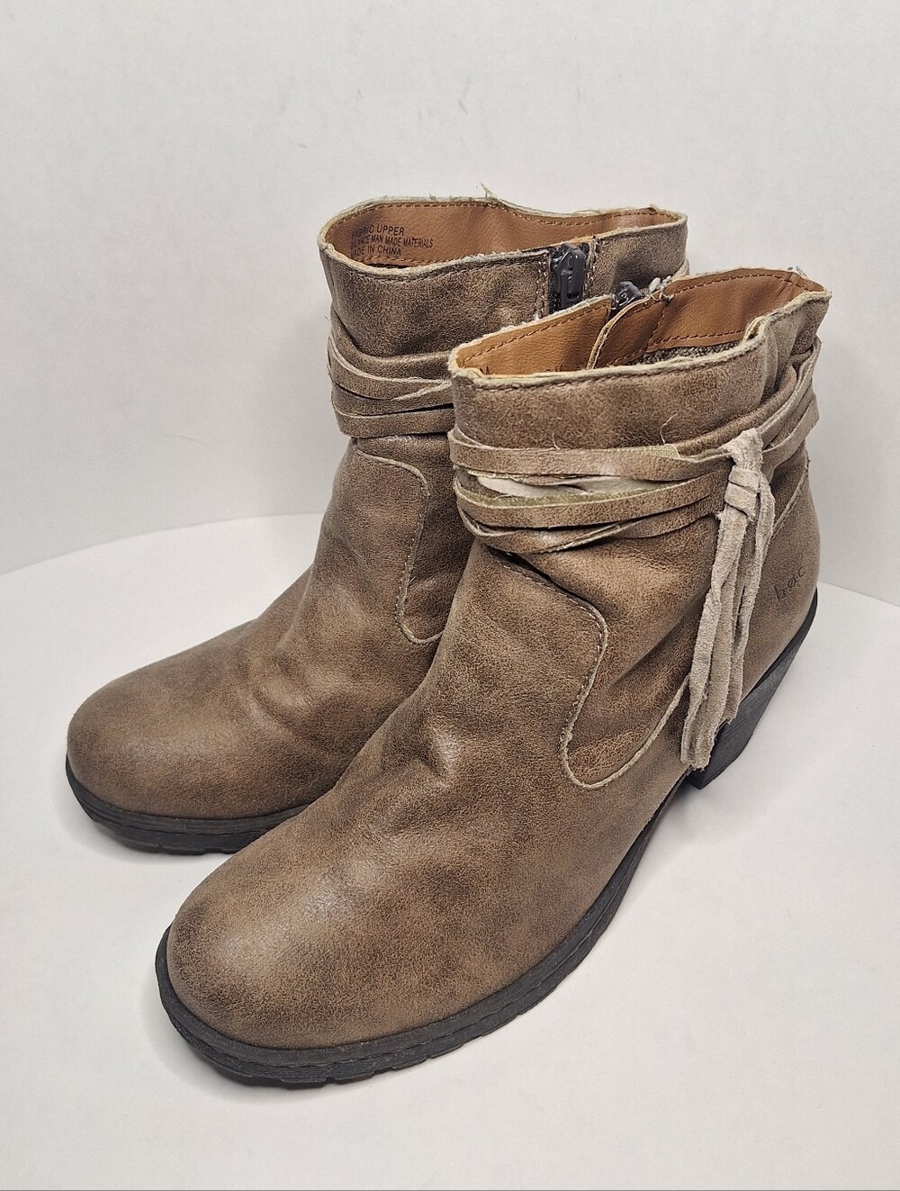 Born Alicudi Ankle Booties Taupe Suede Strappy Tassle Heel Ankle Boots Size 9M